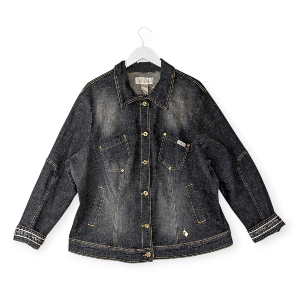 Vibtage Baby Phat Denim Jacket Button Front logo Cuffs Size 2X - Picture 2 of 12